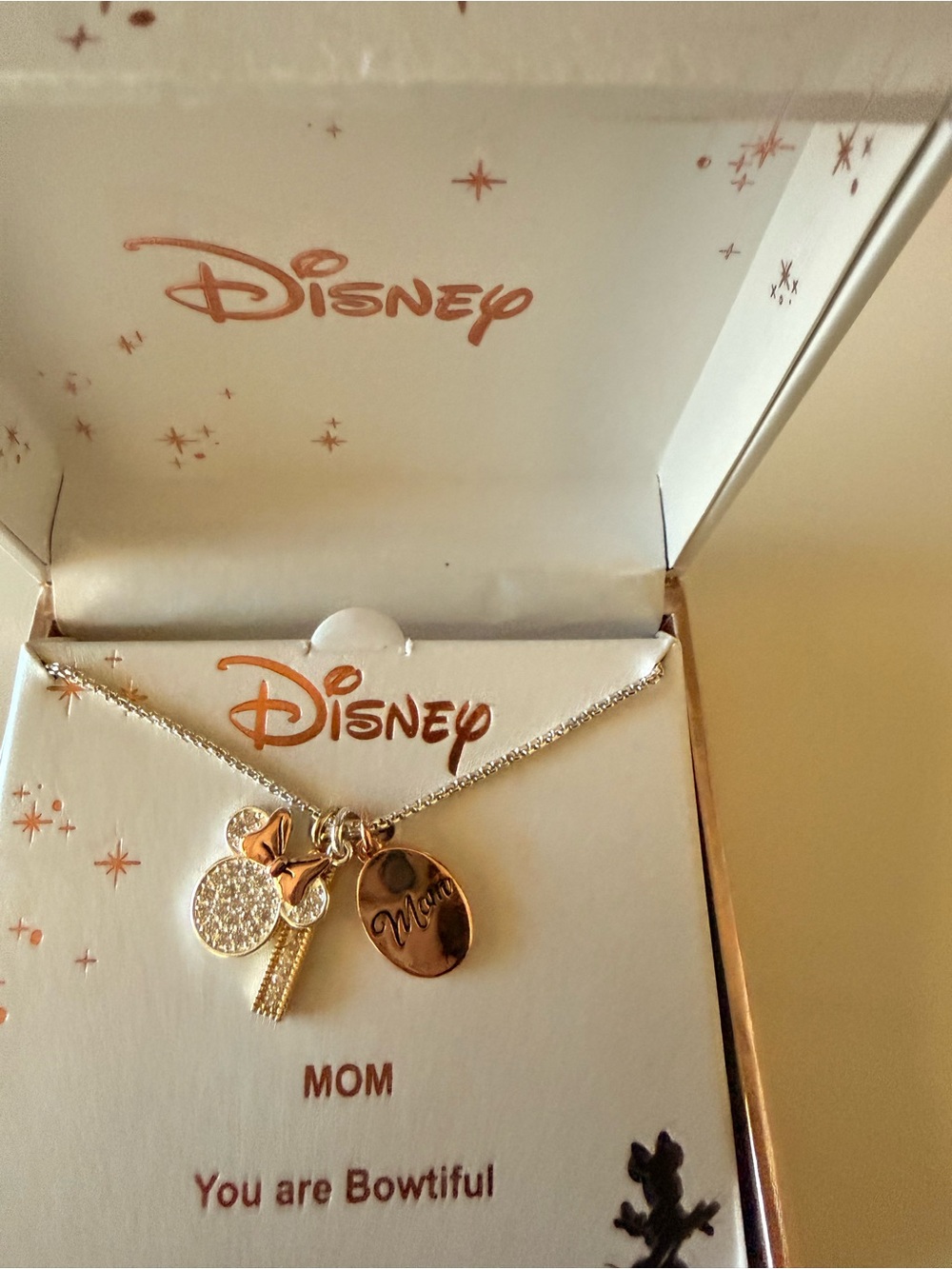 Disney Rose Gold and Silver Mom Charm Necklace